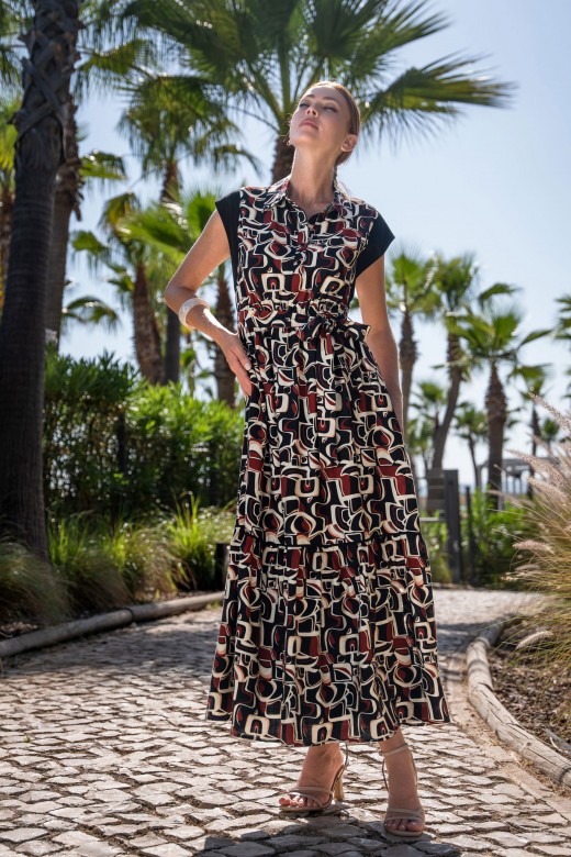 Cinched printed midi dress with belt