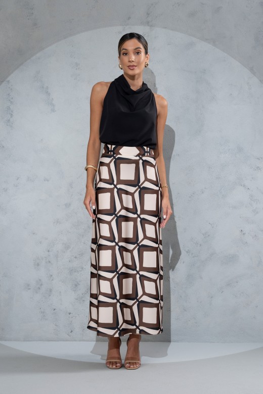 Printed long satin skirt Printed long satin skirt