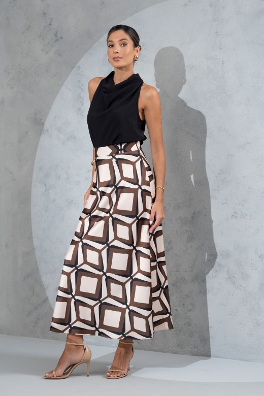 Printed long satin skirt Printed long satin skirt