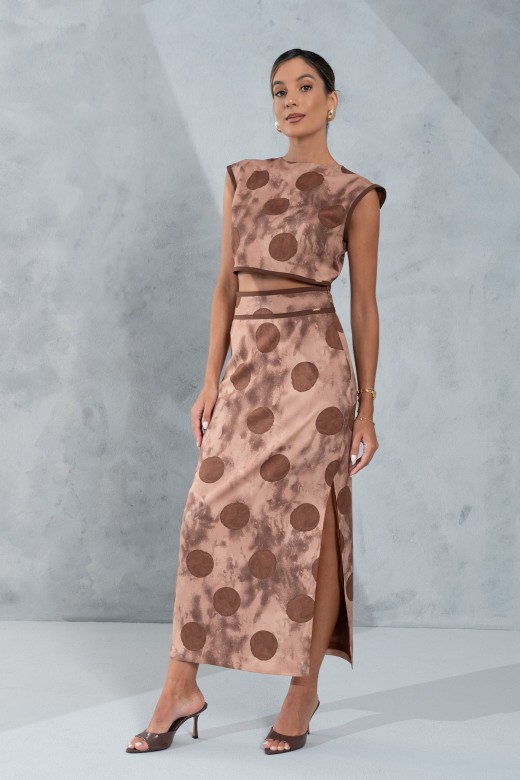 Printed long skirt with side slit
