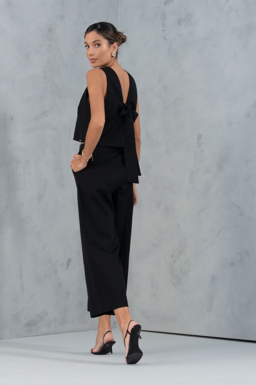 Cropped wide-leg linen-blend trousers with belt