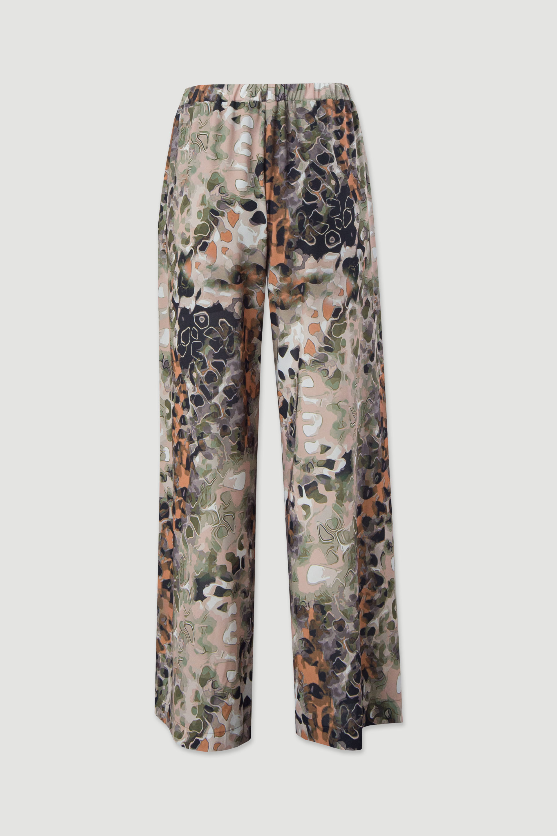 Calças fluidas estampadas de cintura subida