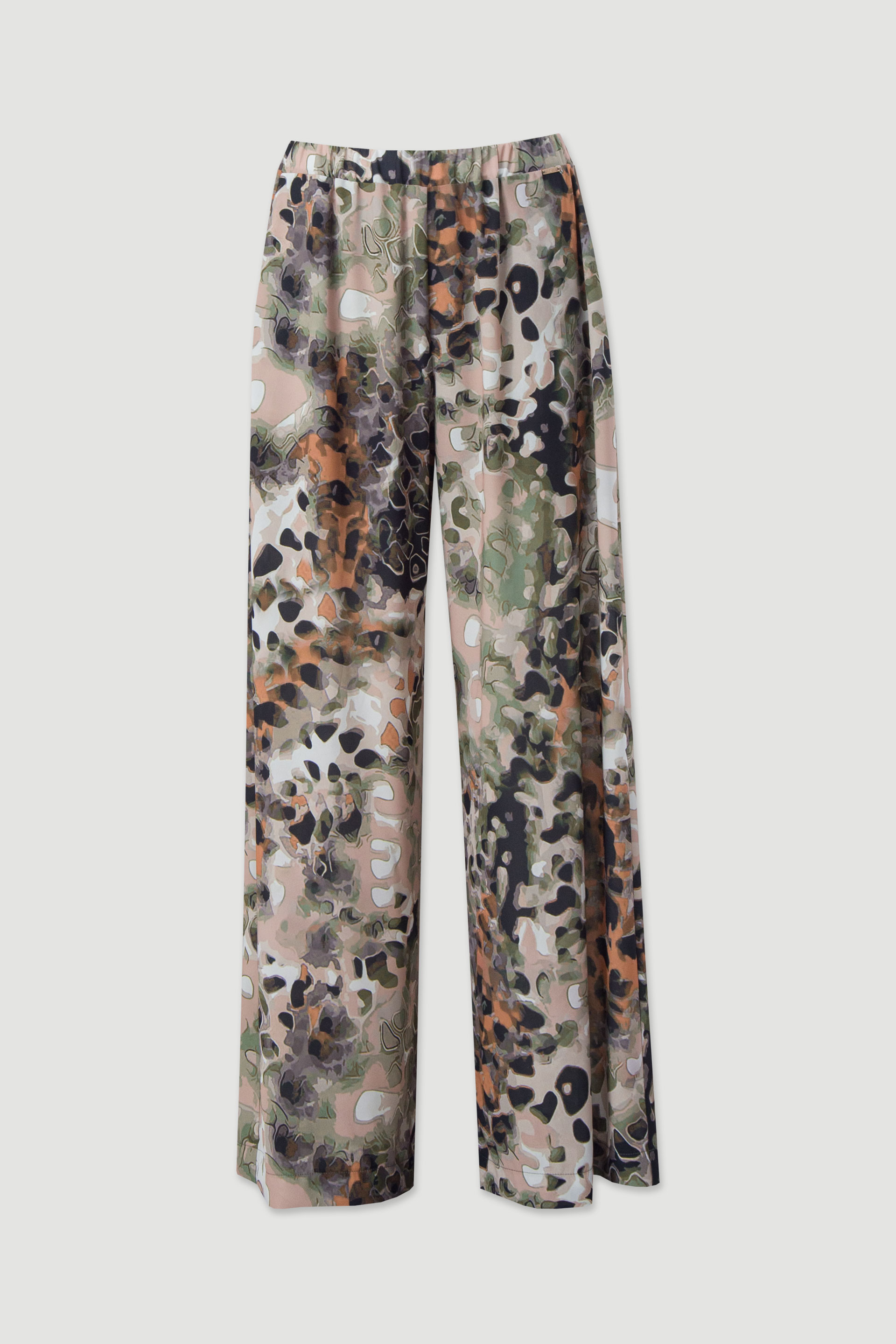 Calças fluidas estampadas de cintura subida