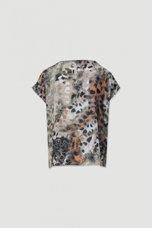 Tnica estampada en tejido fluido con manga corta