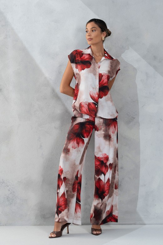 Pantaln fluido estampado de pierna ancha