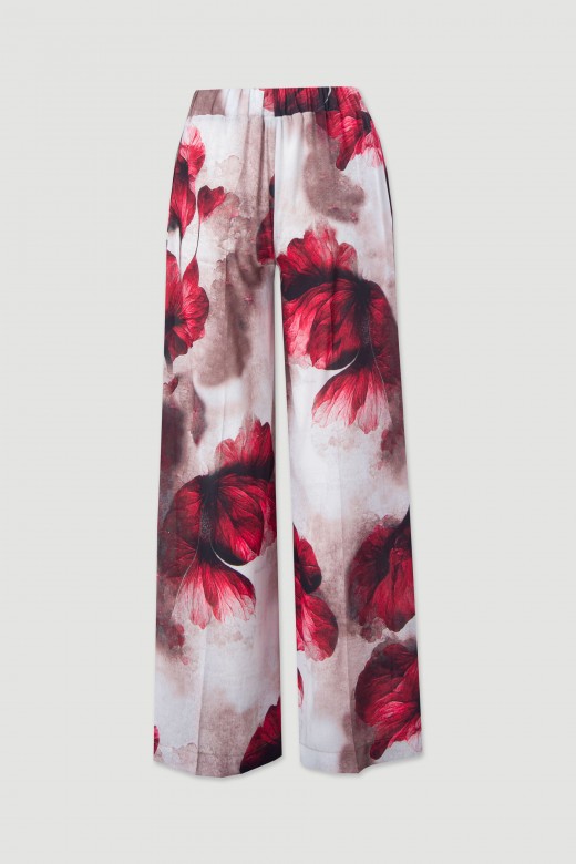 Pantaln fluido estampado de pierna ancha