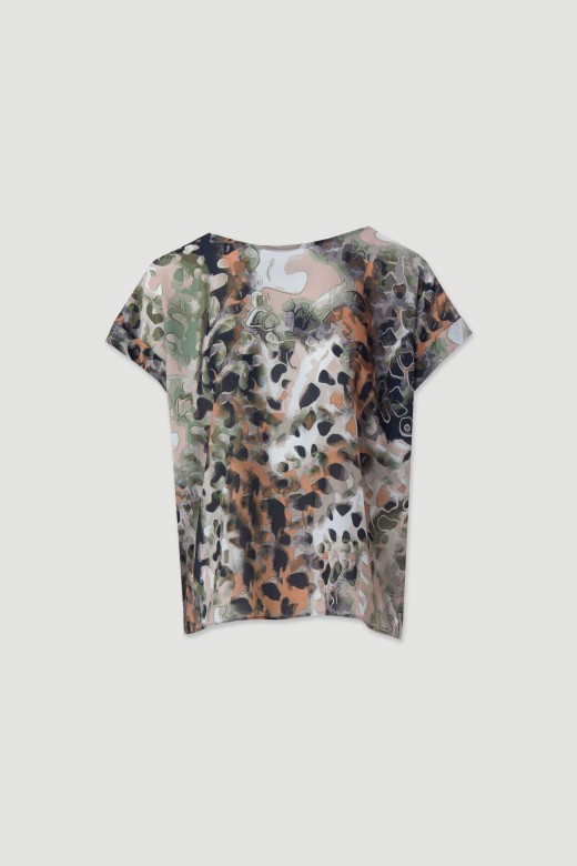 Tnica estampada en tejido fluido con manga corta