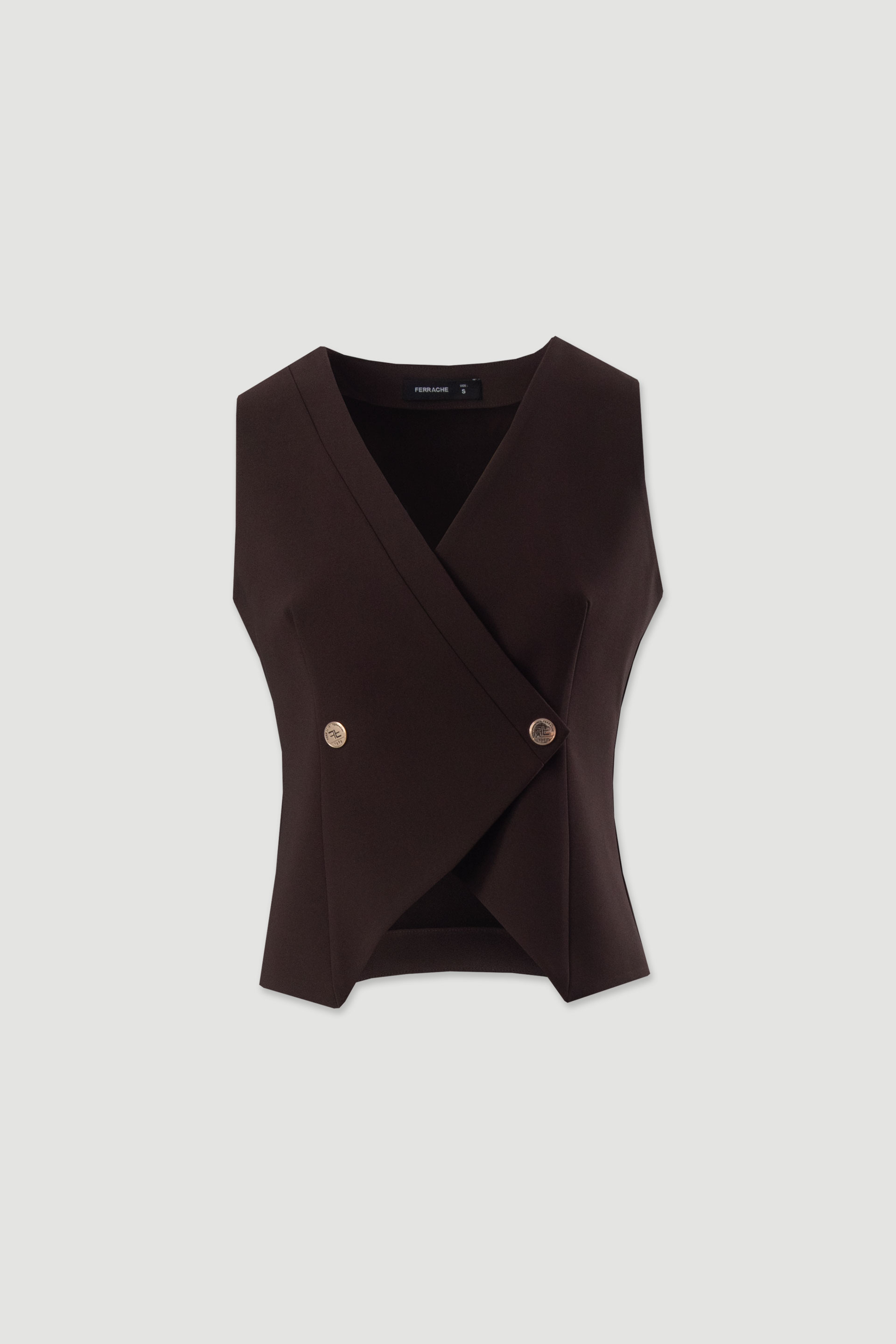 Fitted short vest with wrap-style closure