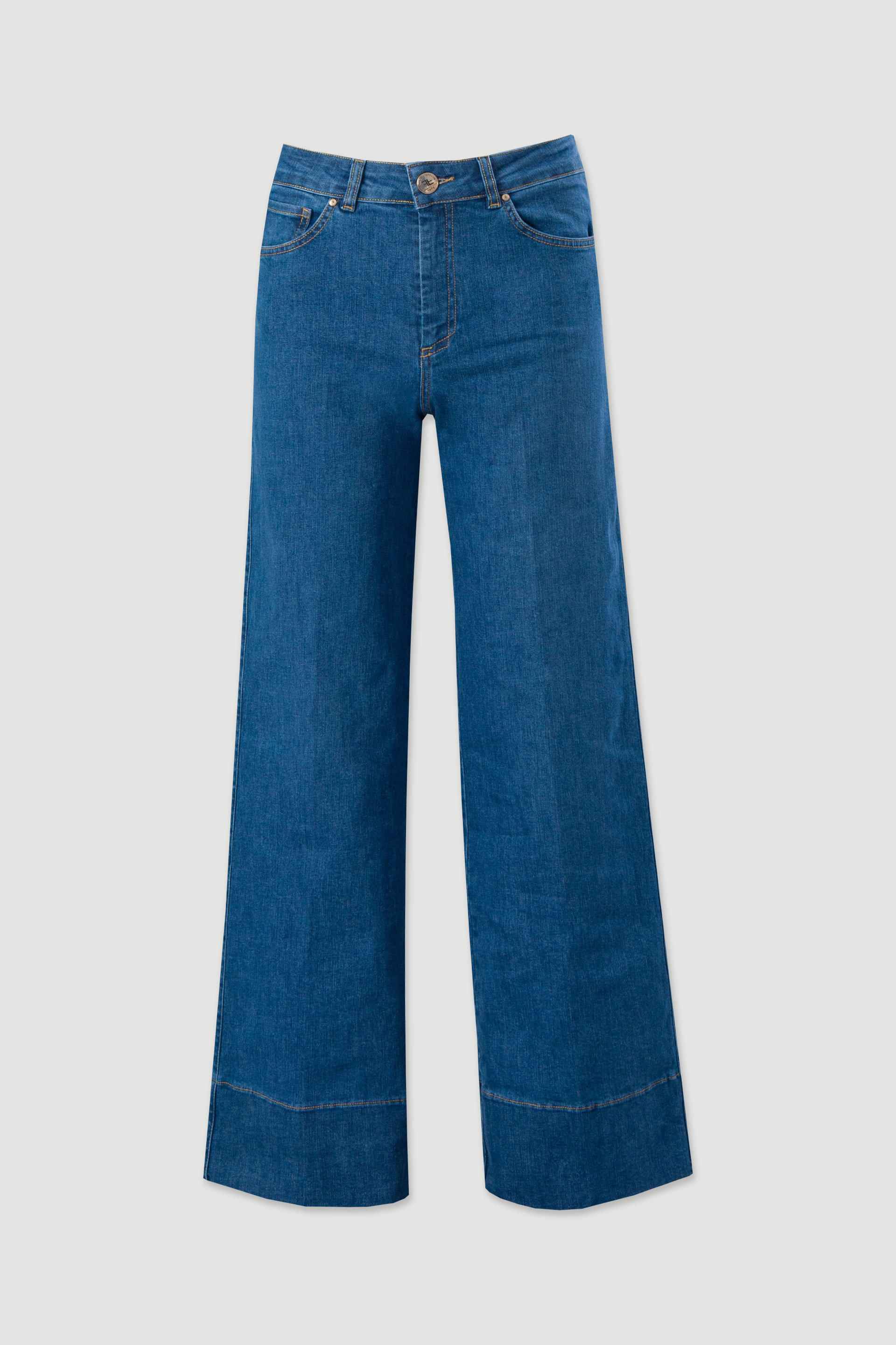 Jeans wide leg de tiro alto con detalle de costura