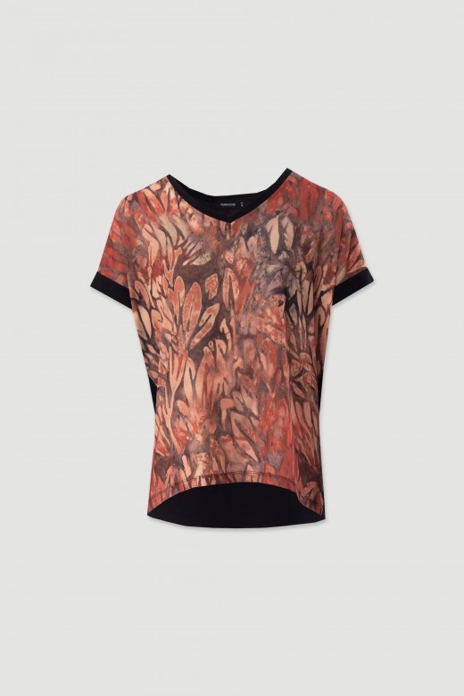Tnica de malha estampada em v
