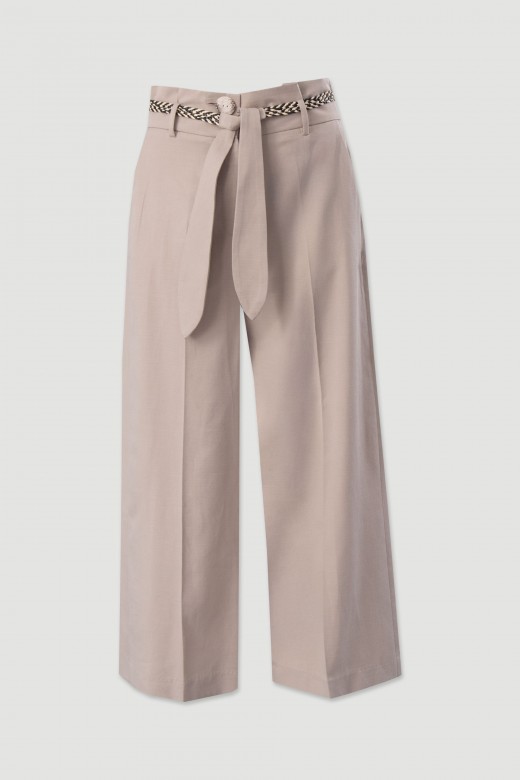 Pantaln corto wide leg en mezcla de lino con cinturn