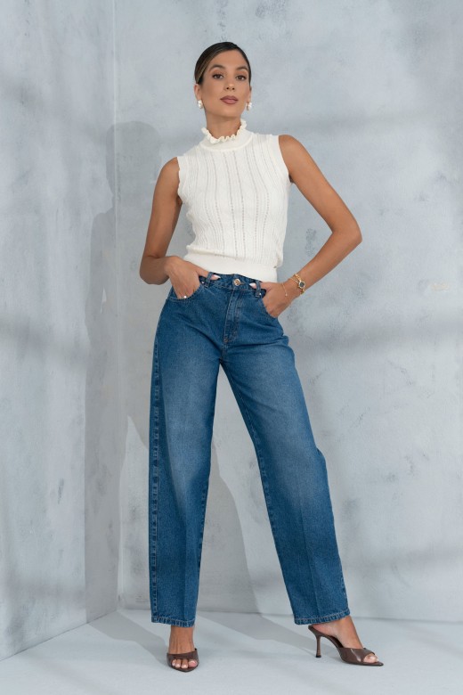 Jeans balloon de cintura mdia 100% algodo