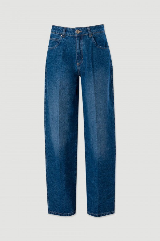 Jeans balloon de cintura mdia 100% algodo