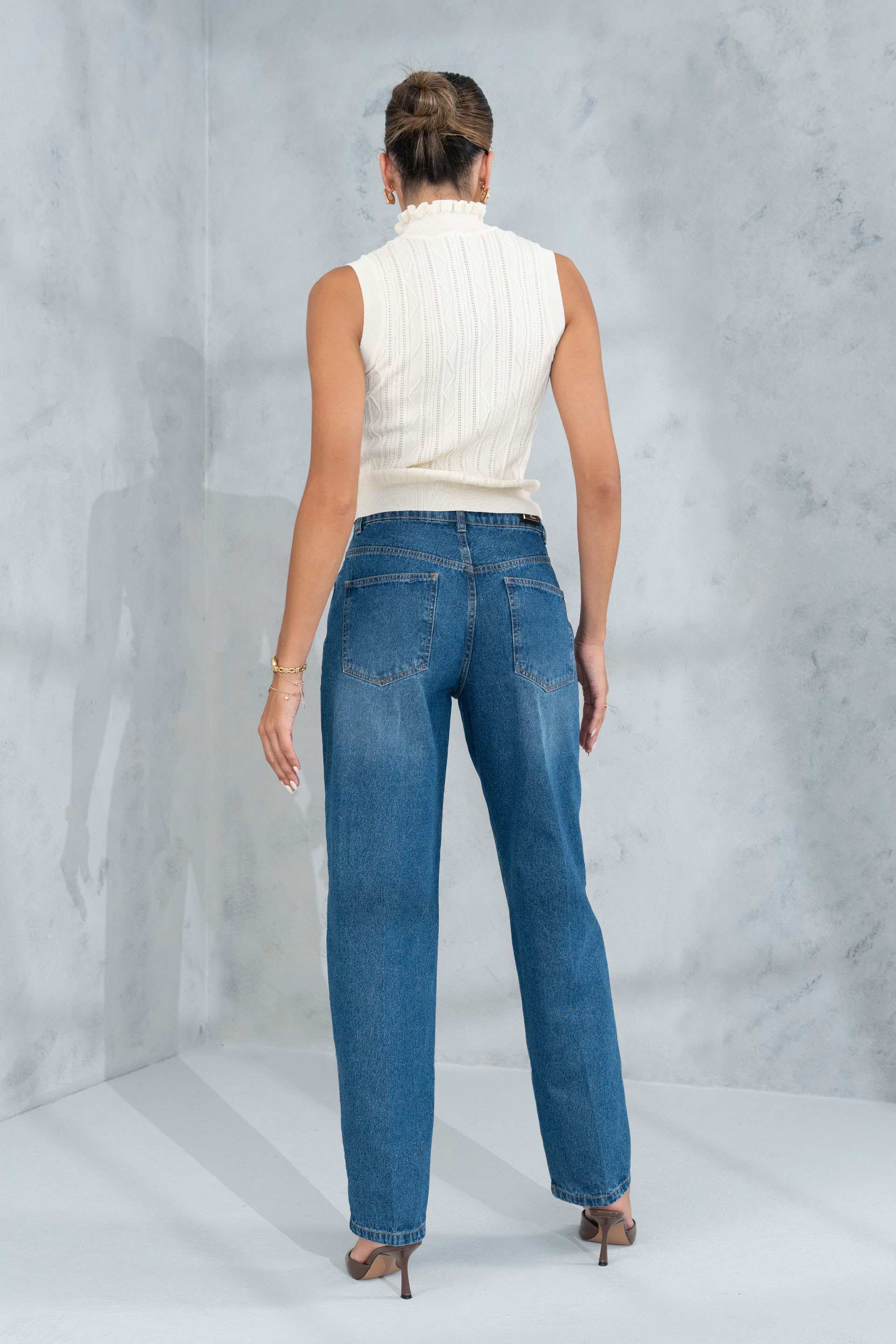 Jeans balloon de cintura média 100% algodão