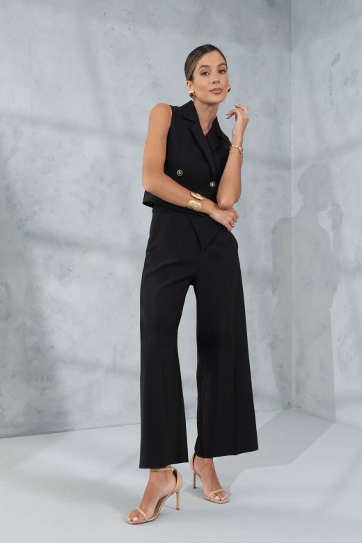 Cropped high-waisted wide leg trousers