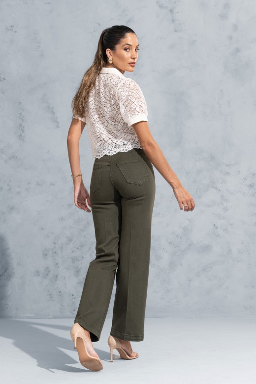 Pantaln de sarga de tiro alto con mezcla de algodn