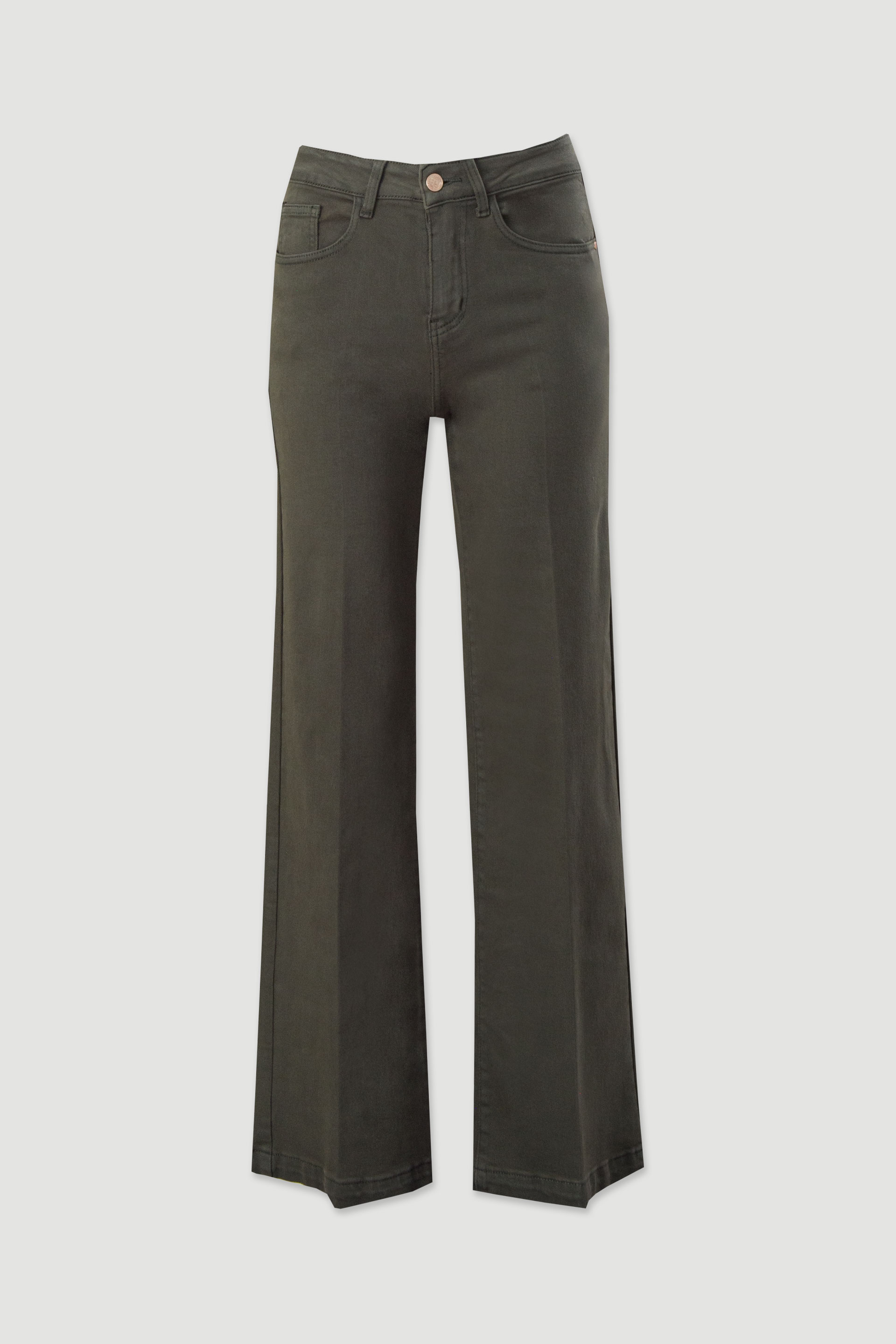 Pantalon taille haute en sergé mélangé coton