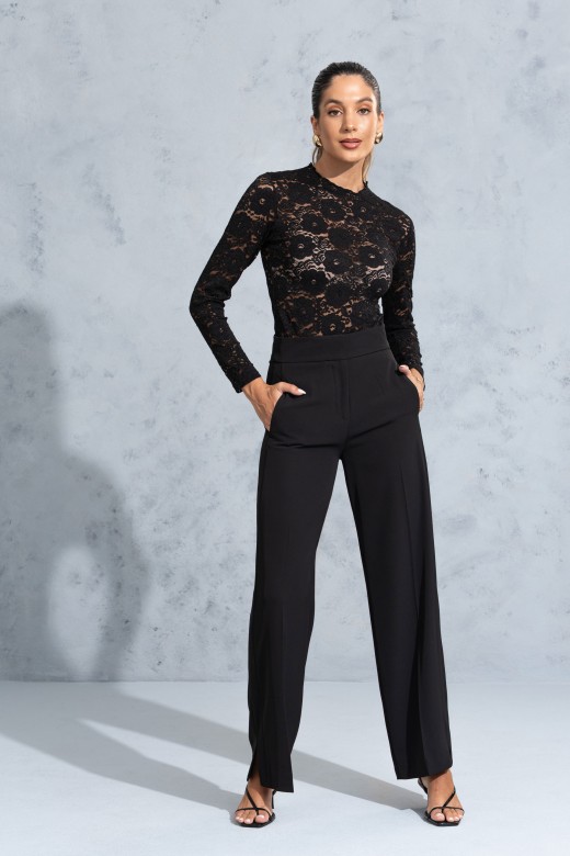 Classic wide-leg trousers with slit detail