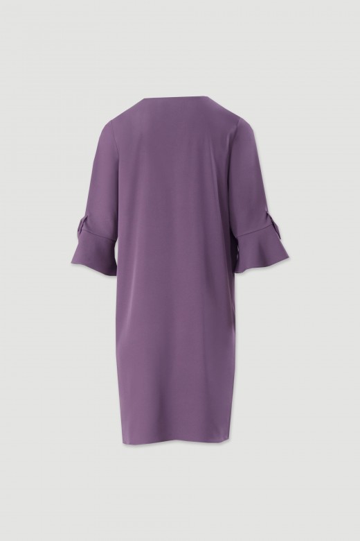 Vestido fluido con escote en v y manga con lazo