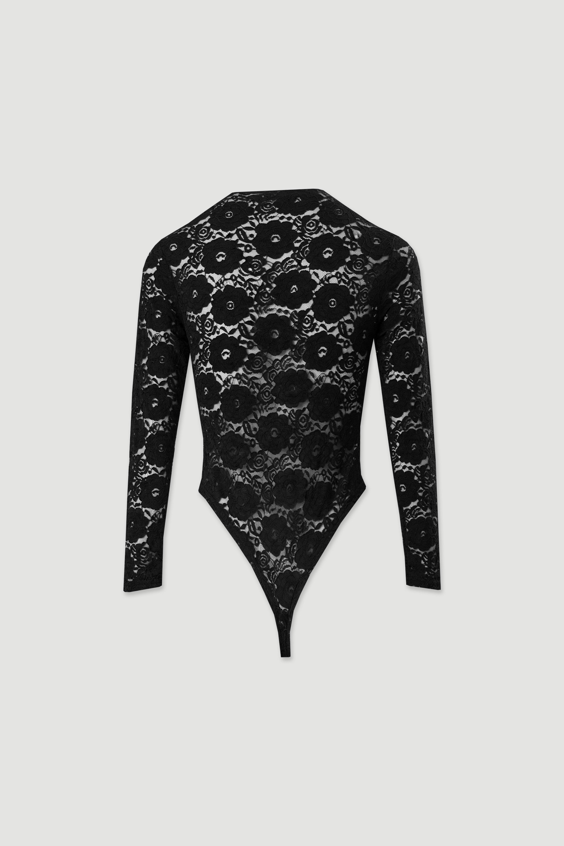 Body justo em renda com manga comprida