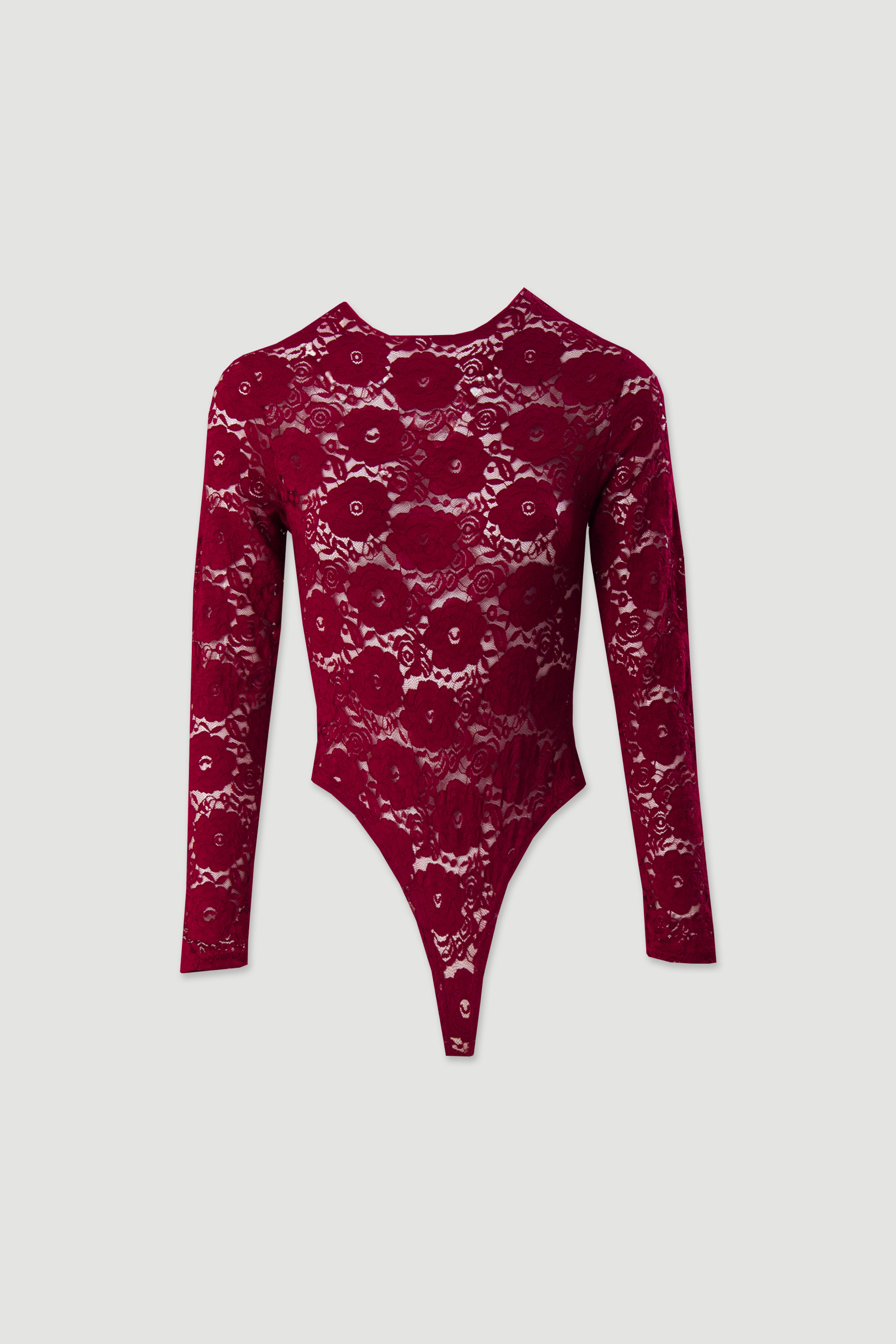 Body justo em renda com manga comprida