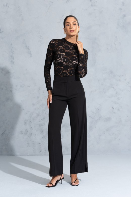Classic wide-leg trousers with slit detail