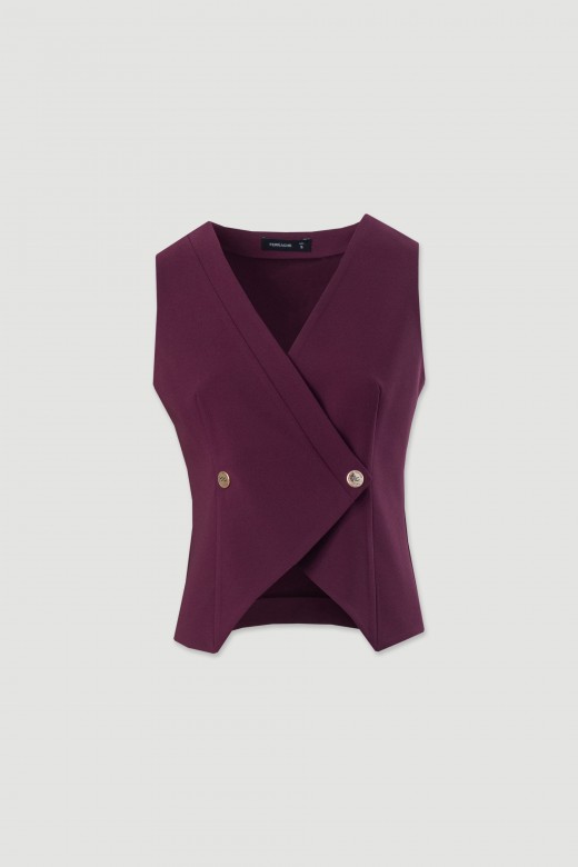 Fitted short vest with wrap-style closure