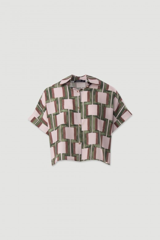 Blusa corta estampada con mangas cadas