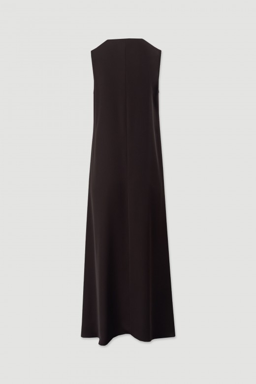 Vestido comprido liso com decote em v