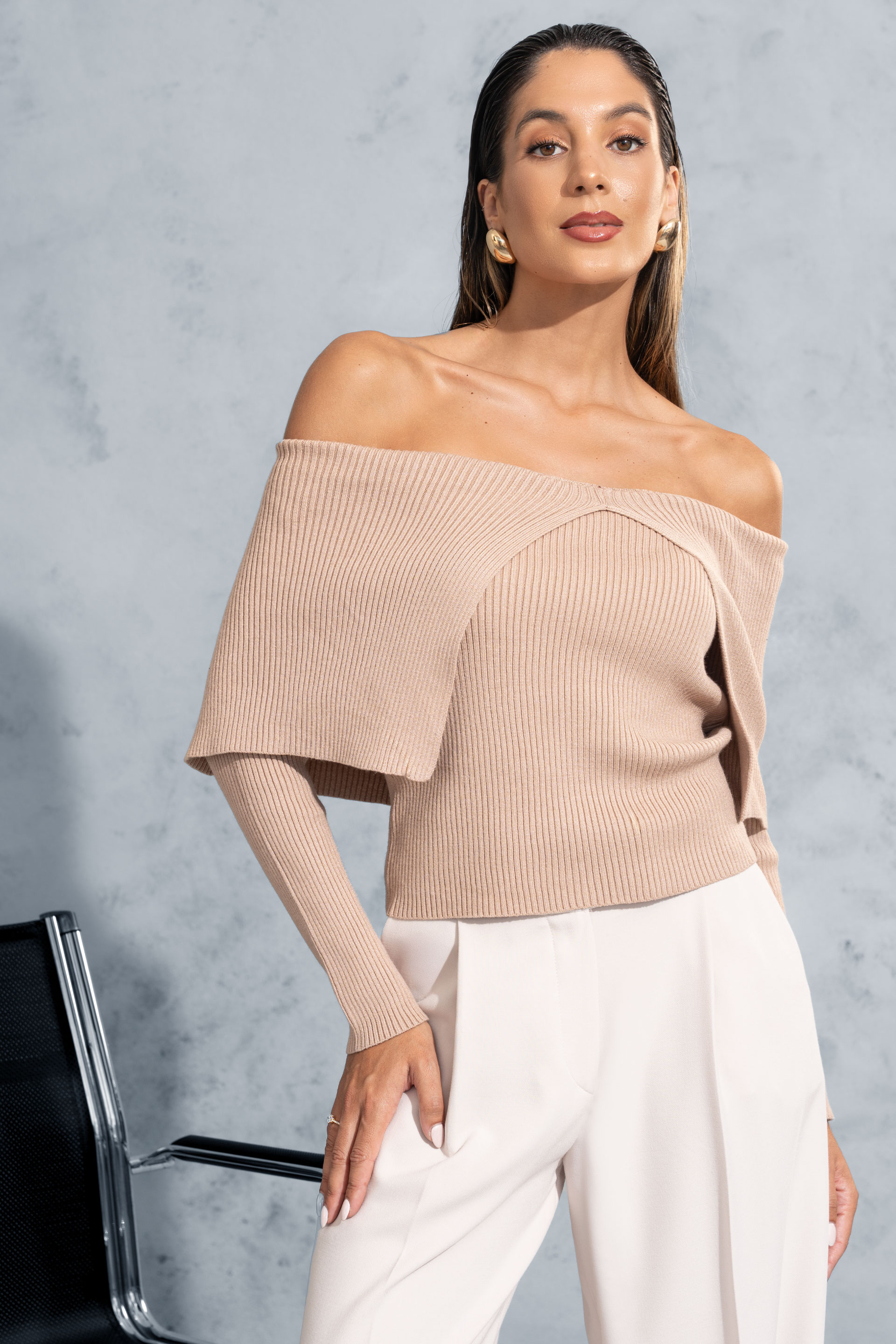 Jersey de punto con escote bardot