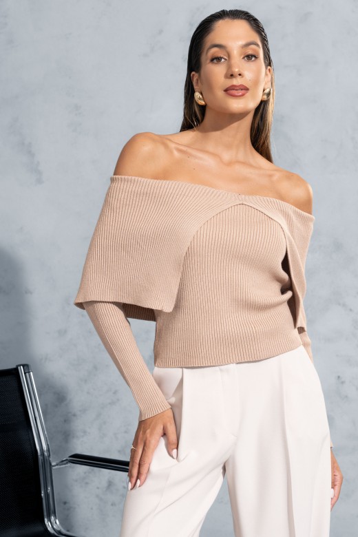 Camisola de malha com gola bardot