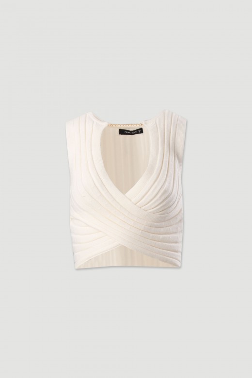 Crossover knit top with v-neck