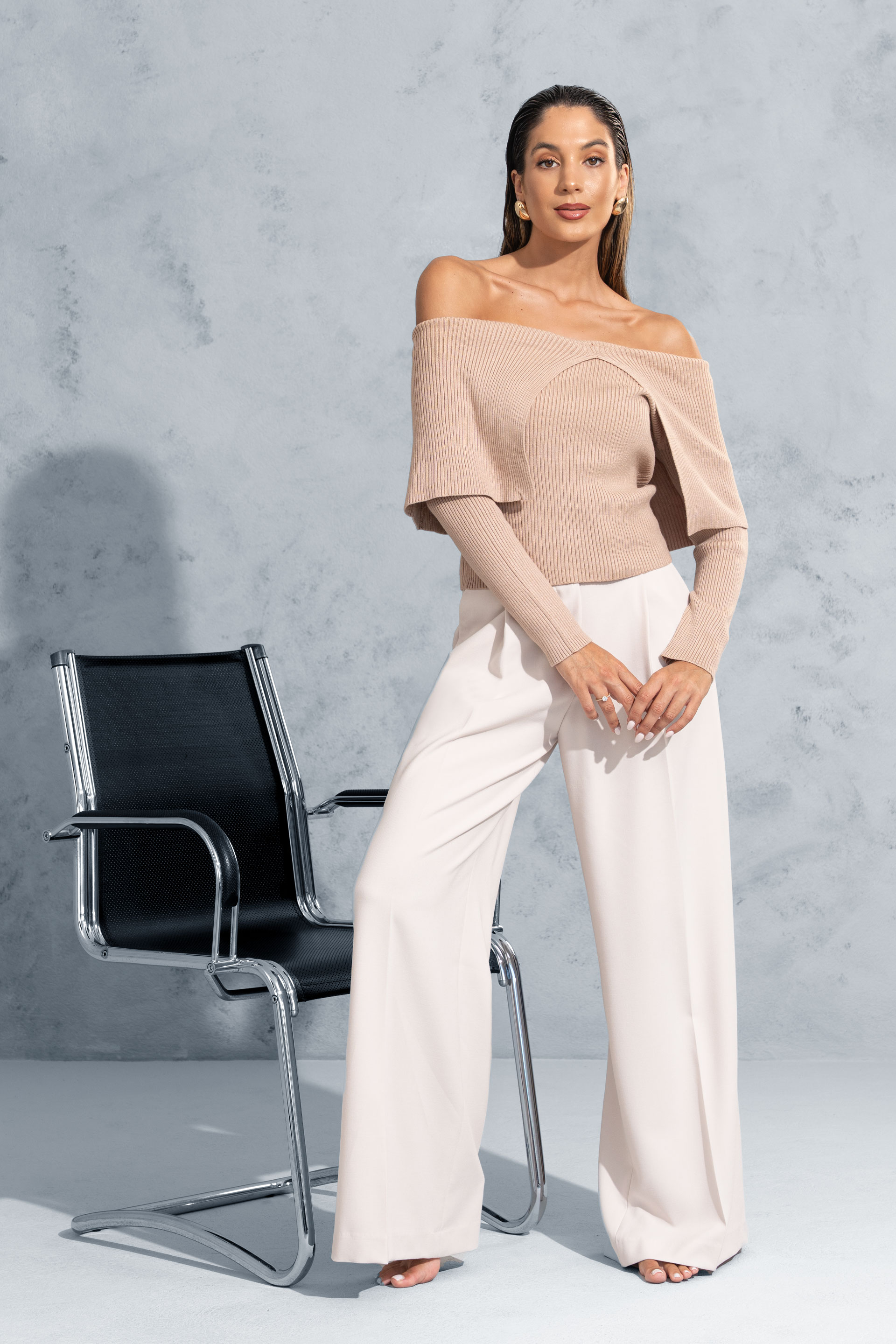 Jersey de punto con escote bardot