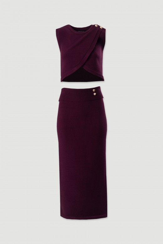 Conjunto de malha com top cruzado e saia lpis