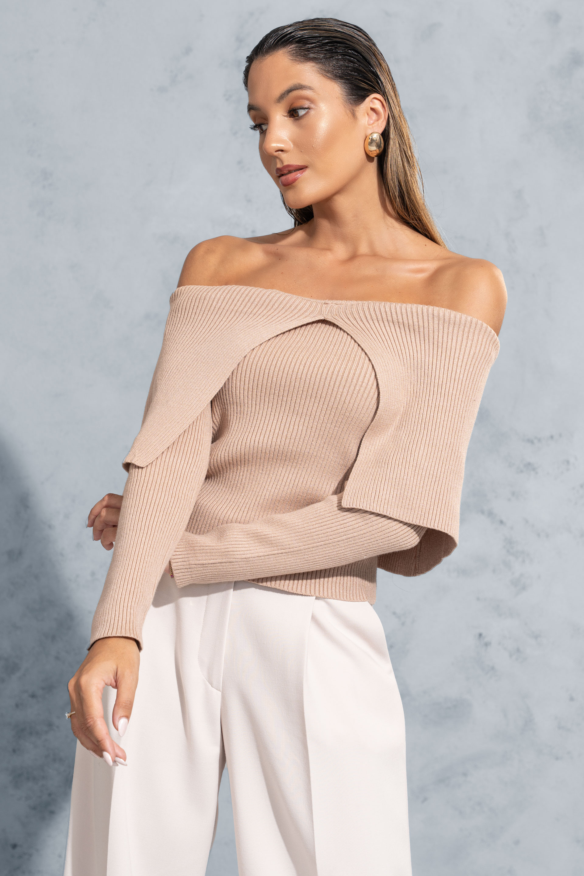 Jersey de punto con escote bardot