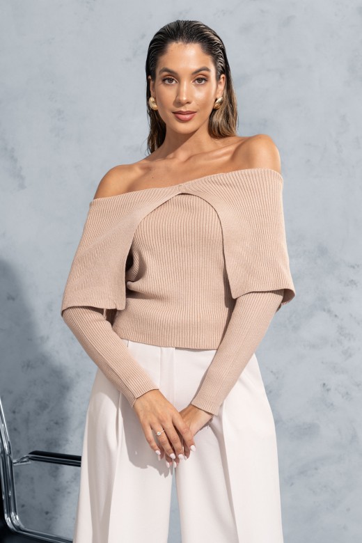 Camisola de malha com gola bardot