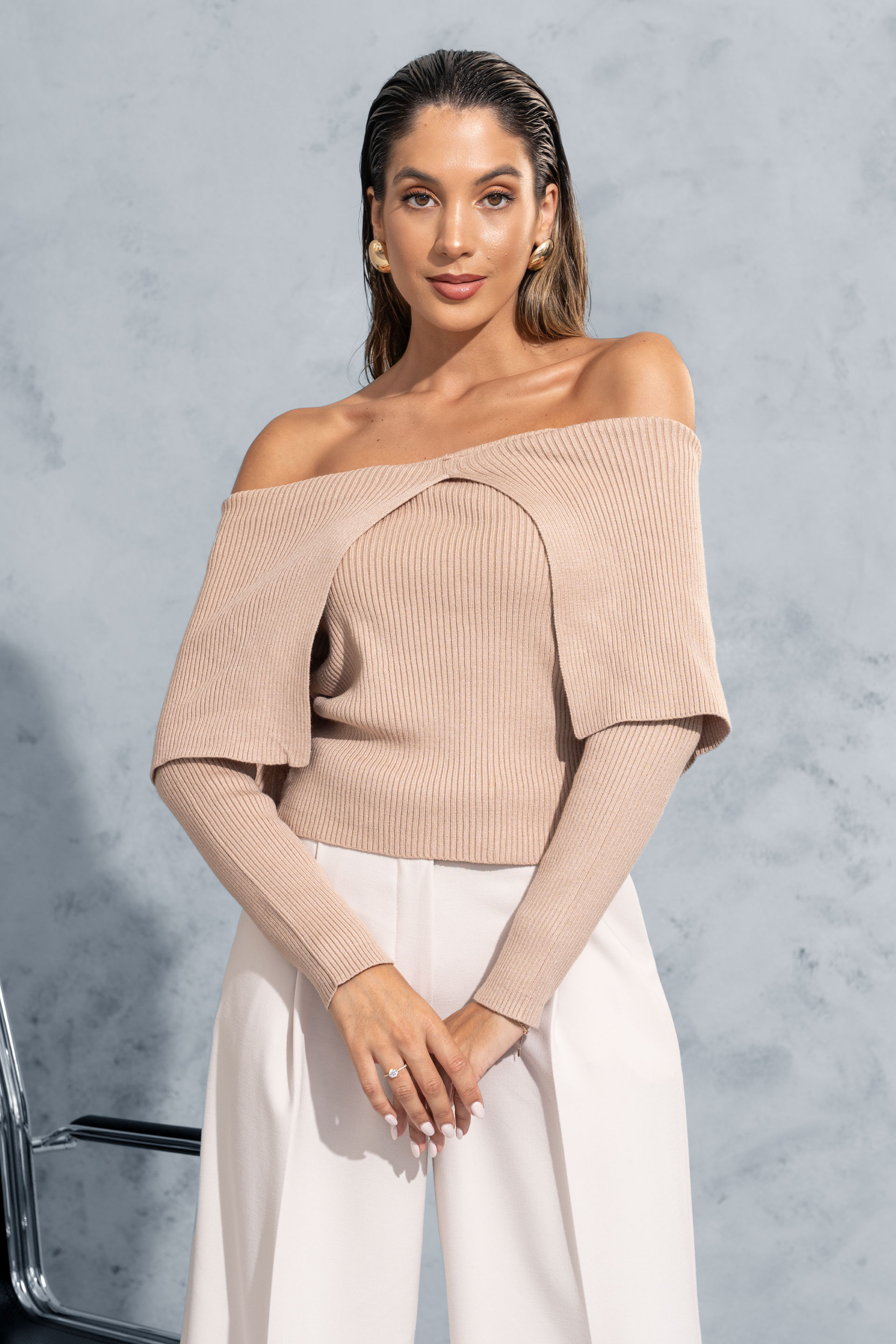 Jersey de punto con escote bardot