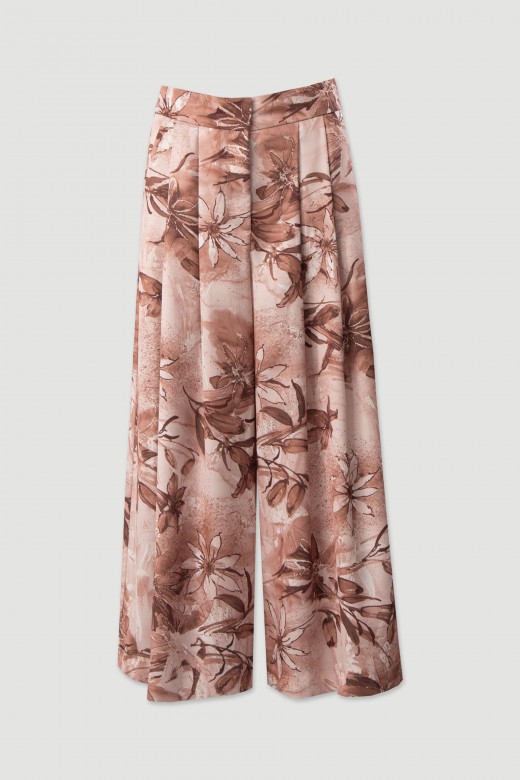 Cropped printed trousers with pleats
