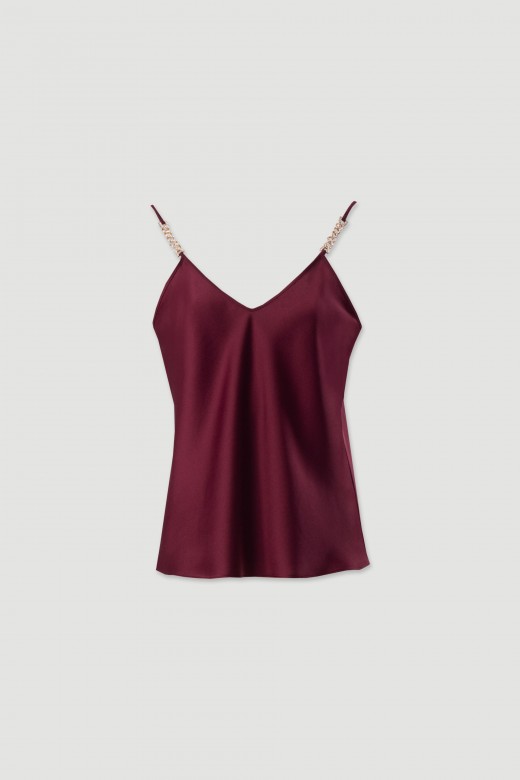 Top acetinado com alas de detalhe metlico