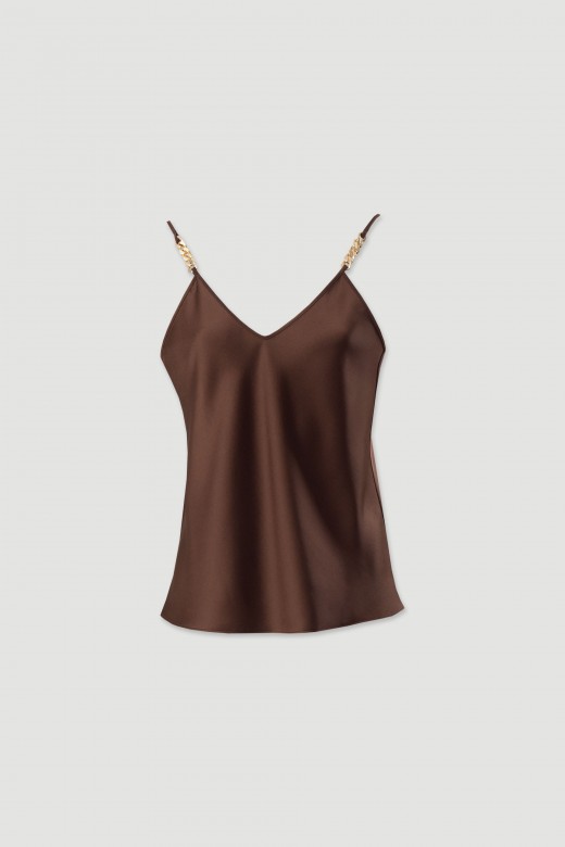Satin top with metallic strap detail