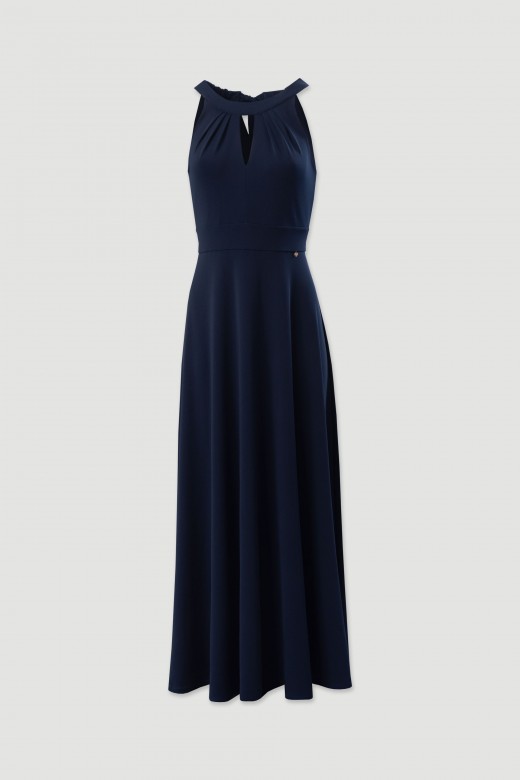 Vestido comprido com decote em lgrima e lao nas costas