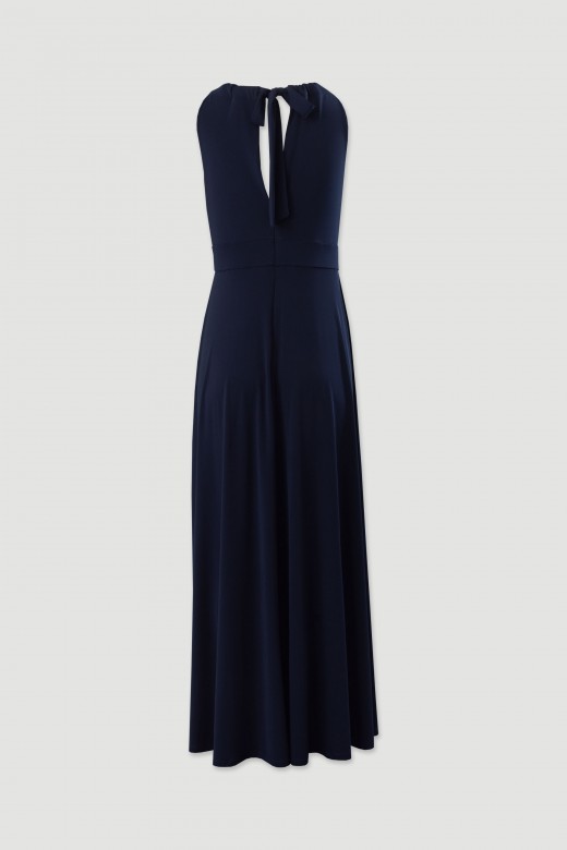 Vestido comprido com decote em lgrima e lao nas costas