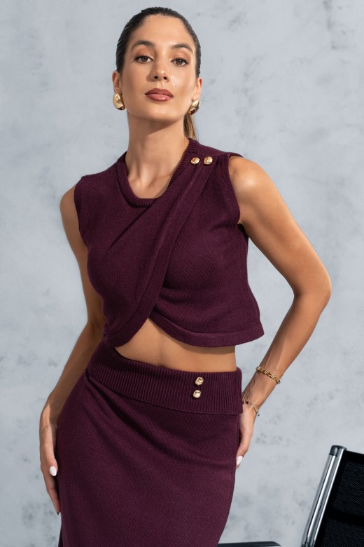 Knit set with crossover top and pencil skirt