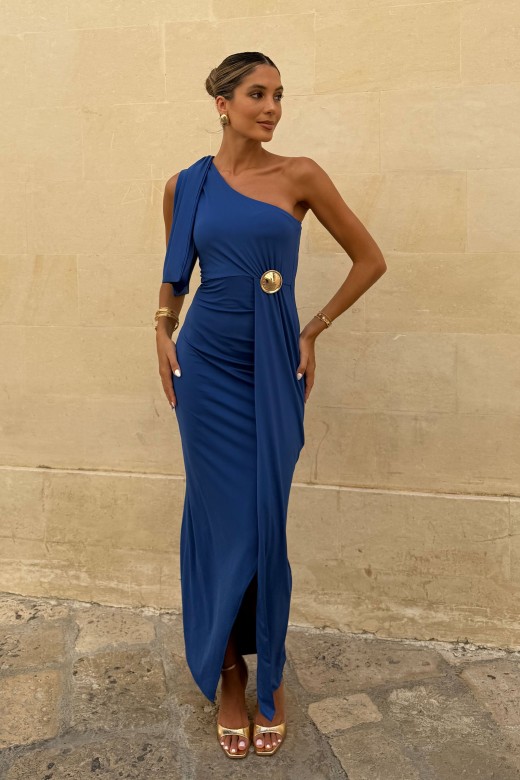 Long asymmetric dress with gold detail