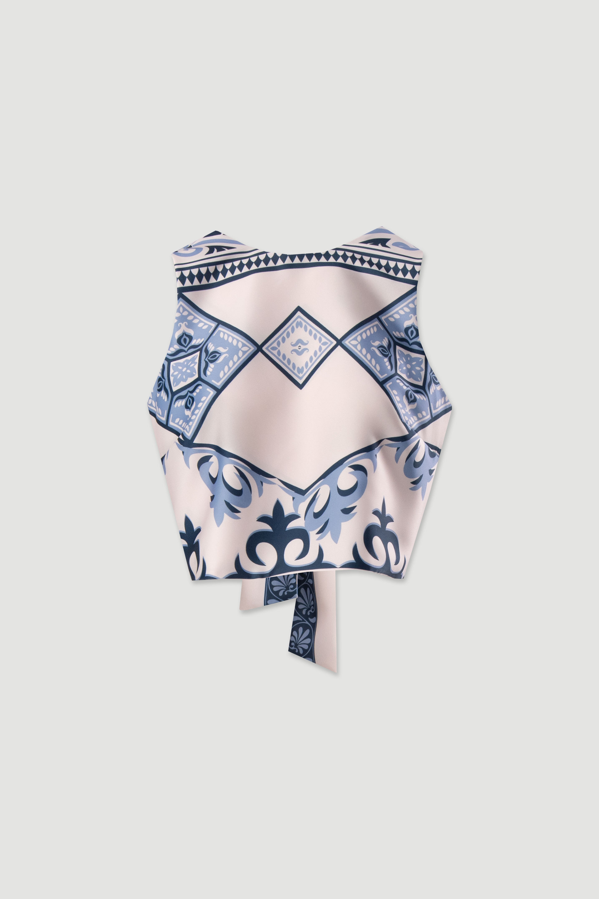 Top corto satinado estampado con lazo en la espalda