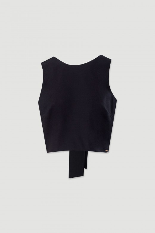 Short linen top with bow at the back