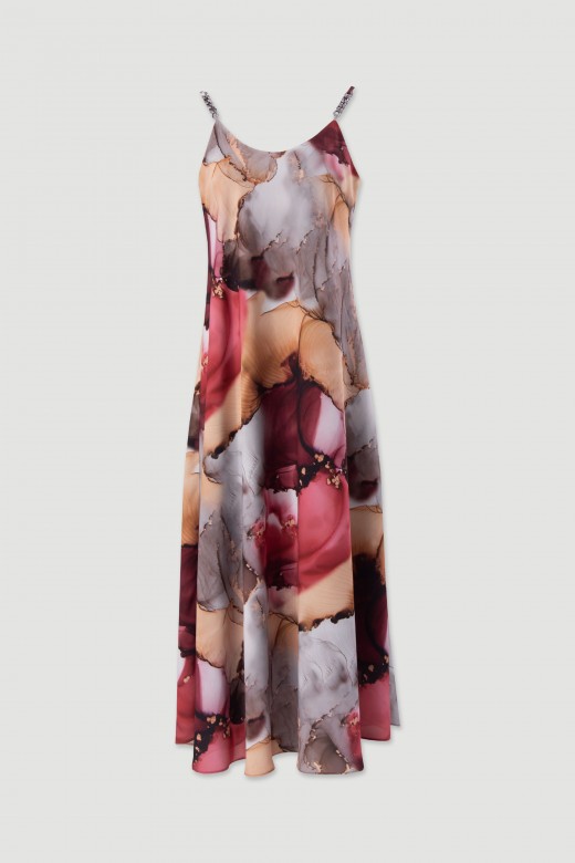 Printed fluid midi dress with straps