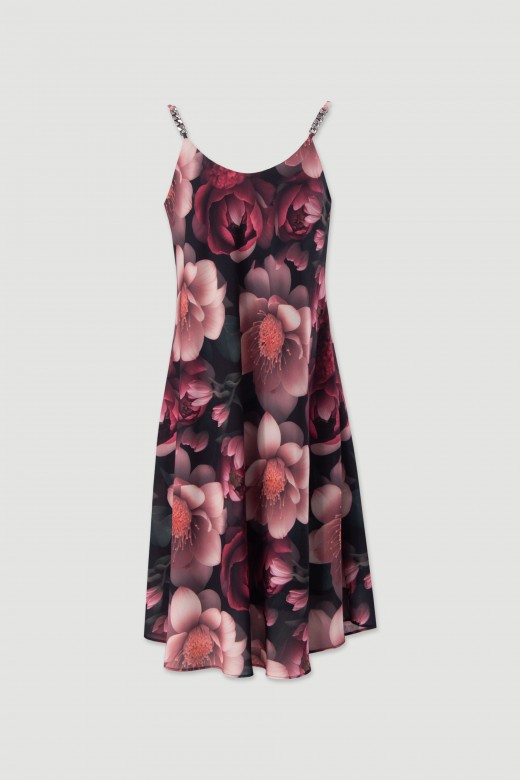 Short fluid floral print dress with straps