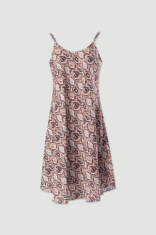 Short fluid printed dress with metallic detail