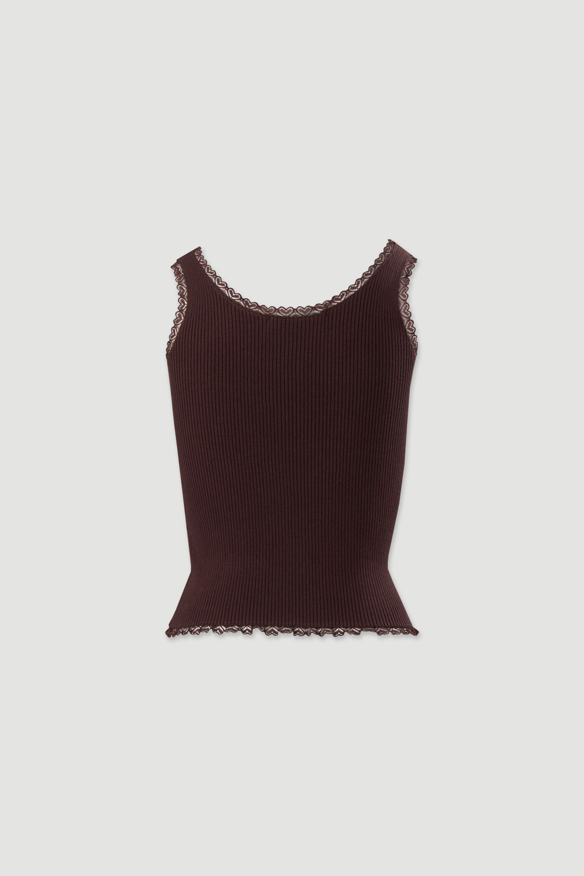 Fitted ribbed knit top with lace trim